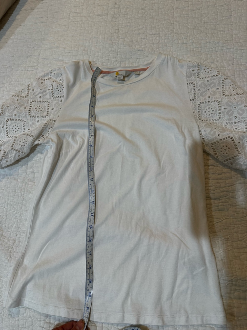 Boden White Girls Eyelet Sleeve Top